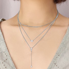 MONGAS Boho Layered Necklace Sterling Silver Boho Long Y Necklaces Fashion Christmas Jewelry for Women