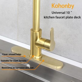 Kohonby Hole Cover Deck Plate Escutcheon 10 Inch for Bathroom or Kitchen Sink Faucet Single Hole Stainless Steel Brushed Gold Faucet Deck Plate
