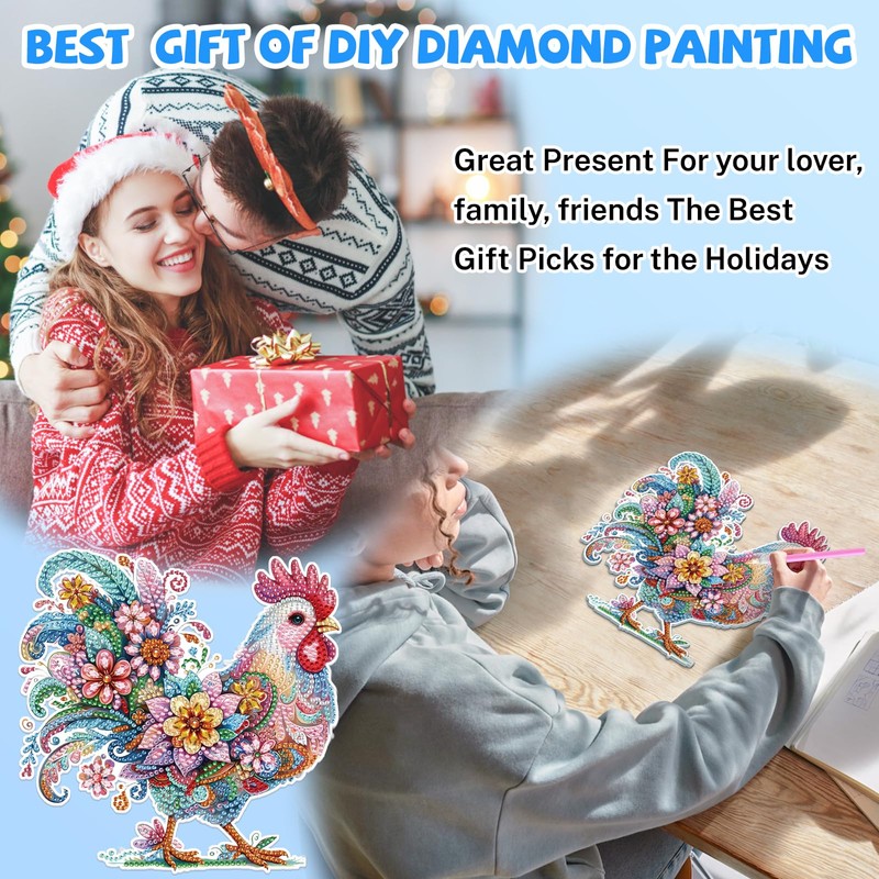 Lxmsja Chicken Diamond Art Hanging Ornaments with Chain, Special Shaped