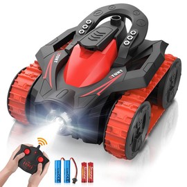 Eulogia RC Tracked Tank, Remote Control Stunt Car, 360-degree Upright Rotations, Multi-Driving with Headlight, All-Terrain Car Toys as Birthday Christmas New Year Gift for 5-12 Kids Boys Girls (Red) - Colour: Blue