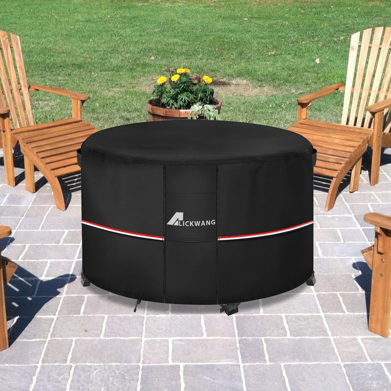 Alickwang 30-32 Inch Round Fire Pit Cover,Outdoor Waterproof 600D Heavy