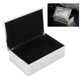 Keepsake Box, Vintage Style Metal Jewelry Box Carved Pattern for Family (Silver)