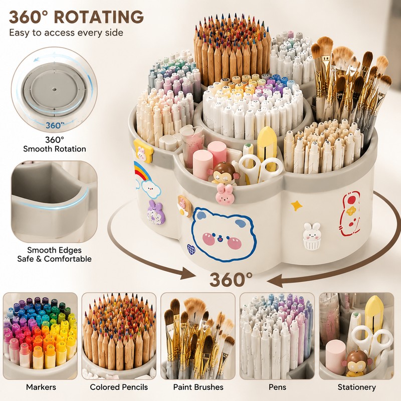 Rotating Pen Holder Organizer for Desk – 360° Storage Design