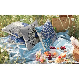 COLORPAPA Blue Pillow Covers 20x20 Set of 4 Grey Decorative Throw Pillow Cover for Couch Modern Daisy Pillows Case for Living Room Cushion Bed Outdoor Navy Blue and Gray Home Decor