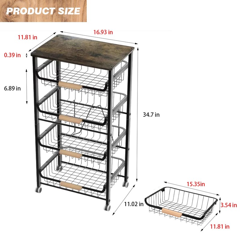 ULIKEUS 5-Tier Utility Kitchen Cart Storage with Pull-Out Baskets and