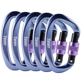 Climbing Locking Carabiner Clip Rappelling - Thorn 25KN Heavy Duty Large Screwgate Carabiners Clips for Rock Climbing,Mountaineer,Hammock,Camping,Gym,Blue Grey Pack of 5