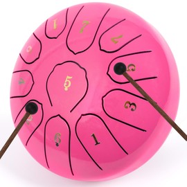 Steel Tongue Drum 6 Inch 11 Notes,Rain Drum for Outside Garden,C Major Tongue Drum Rain Chime Outside for Meditation Yoga Beginner(Pink)