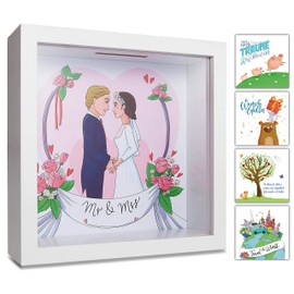 GLÜCKSWOLKE Mr & Mrs Money Box, Wedding Motif, Fillable 3D Picture Frame, Money Gifts Packaging for Hen/Stag, Bride and Groom, Wedding Gift, Piggy Bank Decoration, Money Box Wedding Fund Gift