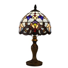 FUMAT Tiffany Table Lamp for Bedroom Bedside Nightstand Table Lamp 3 Light Colors LED Stained Glass Lamp Shade End Side Small Table Lamps for Living Room 8X8X15Inch Hotel Home Reading Desk Lamp