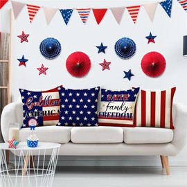 KISVODS 4th of July Pillow Covers 18x18 Stripes Independence Day Decorations God Bless America Flag Stars Patriotic Throw Pillow Covers Memorial Day Cushion Case for Sofa Couch Set of 4