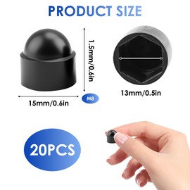 20 Pcs M8 Black Plastic Nut and Bolt, Hex Nut Cover Dome Screw Caps Covers Hex Bolt Nuts Protection Caps Screw Cap Assortment Kit Bolts Cover Cap for Bolts Hexagon Screws (13mm Spanner)