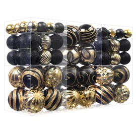 100Pcs Christmas Balls Ornaments Set, Shatterproof Christmas Decorations with Hand-held Gift Package for Xmas Tree/Holiday/Wedding/Holiday/Party Decor (Black & Gold)