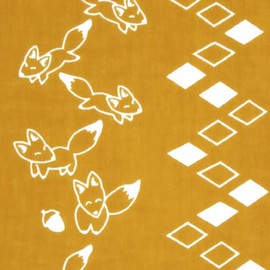 Somenoanbo Tenugui "Kitsunesando Karashi" Hand-dyed Cotton 100% Tokioka, Made in Japan, 13.8 x 39.4 inches (35 x 100 cm)