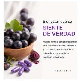 Flairfit® Resveratrol, Acai, Inositol, Vitamína C | 45 Cápsulas Sabor Sin sabor