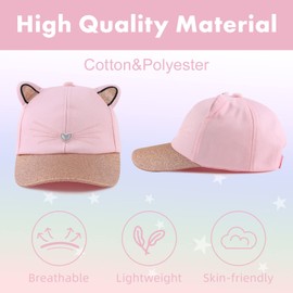 Zsedrut Girls Baseball Cap Kids Cute Sun Hat Adjustable Trucker Hats Toddler Unicorn Ponytail Caps Spring Summer (3-8Y, Pink Cat)