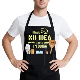 GLOBLELAND Kitchen Hat Apron for Men and Women with 3 Pockets and Double Shoulder Belts Funny Quotes Chef Apron Adjustable Cooking Chef Aprons for Birthday Housewarming Mother Father Day Gifts
