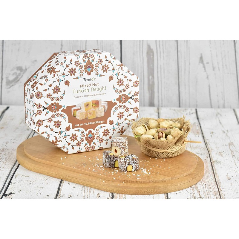 Truede Mixed Nut Turkish Delight (300g) - Hand-Made, Dusted Coconut,