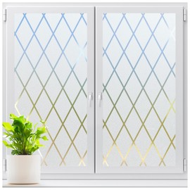 LUTE Frosted Window Privacy Film, Static Cling UV Sun Blocking Heat Control Window Cover, Removable Non-Adhesive Glass Sticker Vinyl Decorative Frosting Decals for Home Office, Lattice, 23.6" x 78.7"