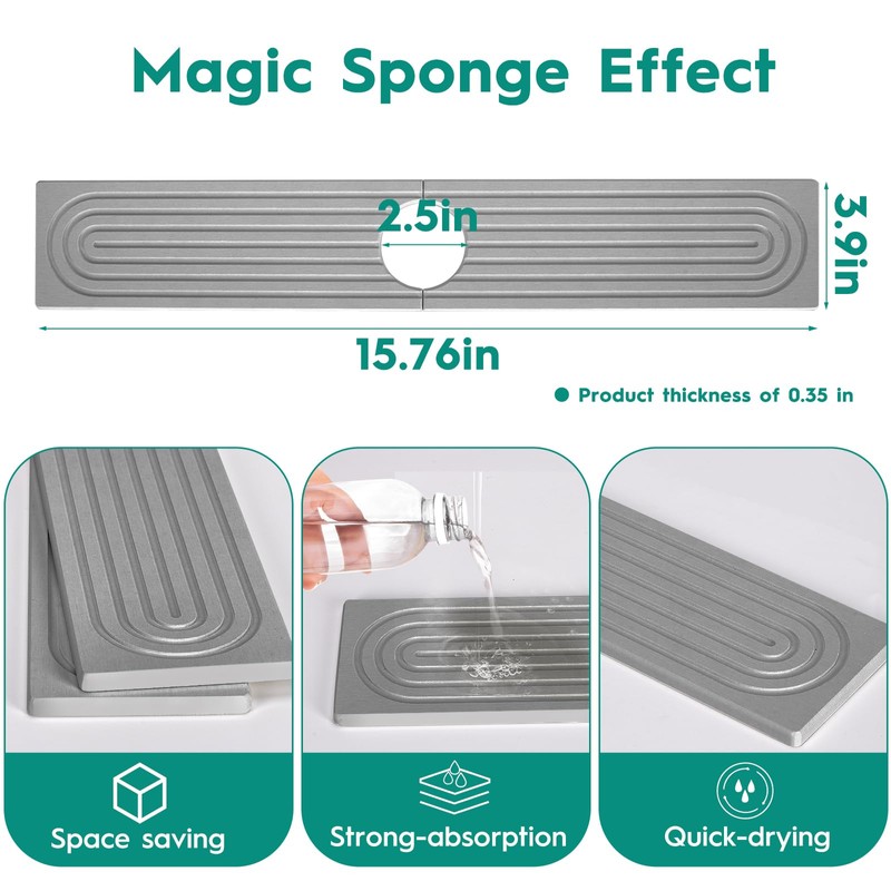 16 Inch Stone Faucet Mat for Kitchen Sink, Splash Guard-Water