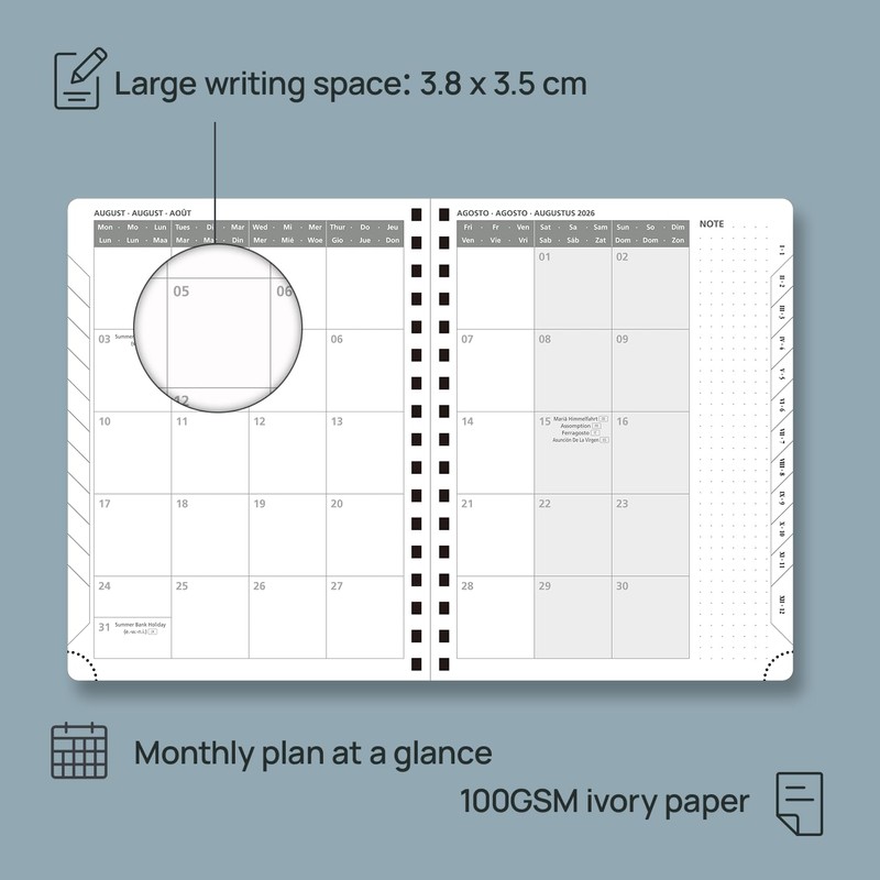 POPRUN Calendar 2026 Weekly Planner 22 x 16.5 cm, 17-Month
