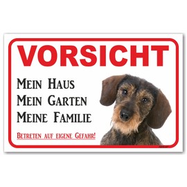 AdriLeo Sign – Caution Rauhaardackel – Mein Haus (20 x 30 cm) / Achtung Hund Wachhund Dachshund Dachshund Robust Durable UV-Resistant Weatherproof Warning Sign