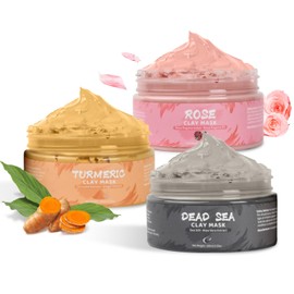 Spa Face Mask Set, Rose Face Mask, Dead Sea Mask, Turmeric Clay Mask, Deep Cleansing Oil Control Face Mask, Clay Mask Kit for Reducing Blackheads Acne