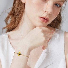 EleQueen 925 Sterling Silver Bee Bracelet Gold Tone Enamel Hony Bee Charm Link Bracelet Hypoallergenic Jewelry for Women Girls, Valentine's Day/Mother's Day/Christmas Jewelry Gift for Wife/Mom