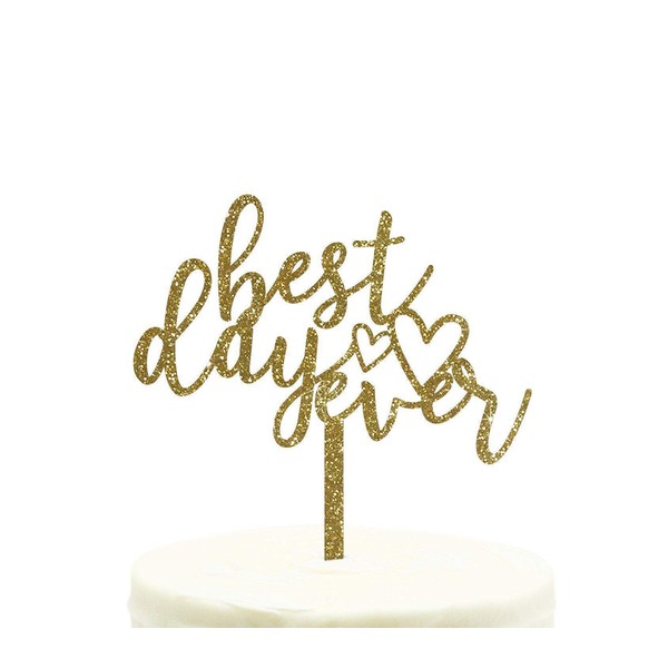Andaz Press Wedding Acrylic Cake Toppers, Gold Glitter, Best Day Ever, 1-Pack