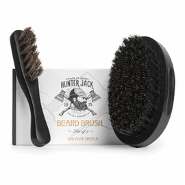 Beard Brush for Men - Natural Boar Bristle Beard Brush Kit - Soft Small Mustache Brush for Men - Premium Travel Grooming Set by Hunter Jack