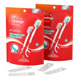 cleaings® Disposable Toothbrushes with Double Cleaning Beads Toothpaste and Clean Floss Picks for Work or Travel - 50 pcs-Mix Flavor（Pack of 2）