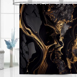 Ttincceer Black Marble Shower Curtain, Abstract Luxury Gold Texture Bathroom Curtain, Modern Aesthetic Bathroom Art, Decorative Curtain, Waterproof Bath Curtain, 180 x 180 cm