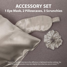 Cathay Home Satin Bedding Accessories Set – Pillowcases, Eyemask, Scrunchies – Silky Smooth – Wrinkle & Fade Resistant (Standard, Cream)