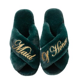 OWITER Green Women's Wedding Slipper, Small, Floral Pattern, Bear Theme, Flat Heel, Open Toe, Elegant, Perfect for Bridesmaid, Bridal Shower, Bachelorette Party