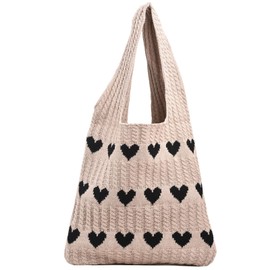 ibalulu Beach Bag Shoulder Bag Handbag Women's Knitted Bag Shopper Bag Women's Knitted Love Crochet Bag Tote Bag Shoulder Bag for Shopping Holiday Travel, khaki, Fashion