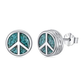 Suiknsn Peace Stud Earrings for Women Men 925 Sterling Silver Turquoise Celtic Peace Sign Earrings Hypoallergenic Peace Jewelry Christmas Birthday Gifts for Friends