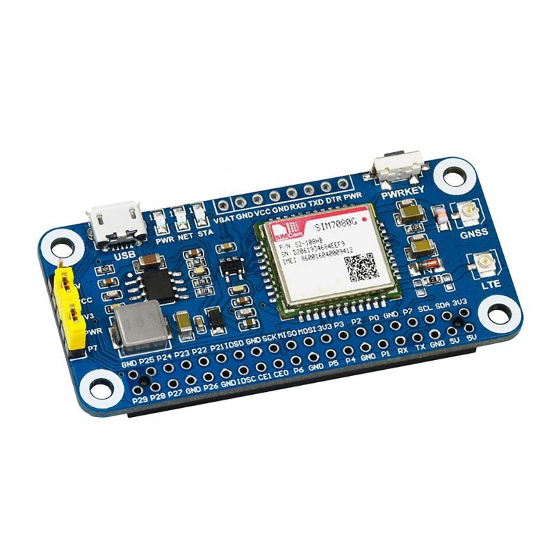 NB-IoT/Cat-M(eMTC)/GNSS HAT for Raspberry Pi Based on SIM7080G Supports Protocols