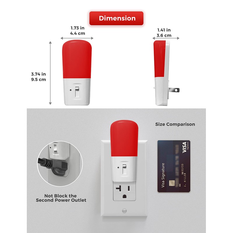 LOHAS Red Night Light Plug in, Dimmable Light LED Night