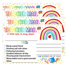 4 x 6 inch Rainbow Happy Mail Teacher Notes to Parents Classroom Good Behavior Incentive Motivational Cards 50 Pcs Motivational Notes Positive Postcards For Home,Preschool, Kindergarten, Elementary School