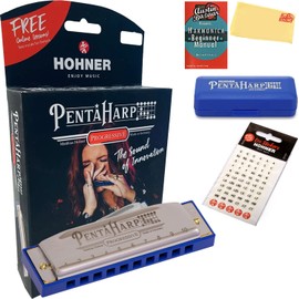 Hohner PentaHarp Harmonica - Key of C Minor Bundle with Key Stickers, Plastic Case, Instructional Manual, and Austin Bazaar Polishing Cloth