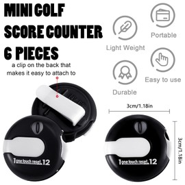 Frienda 6 Pieces Golf Score Counter Mini Golf Stroke Counter Simple Attachment Scorekeeper Up to 12 Shots Score with One Touch Reset Clip, 6 Pieces (Black)