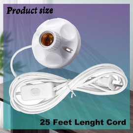 25ft Light Bulb Base with Cord E26/E27 Light Socket with On/Off Switch, 110V-250V Lamp Base for Light Socket with Cord, Light Bulb Socket with Plug-in Lamp Holder Base for ﻿Desktop,Include Screw ﻿ ﻿