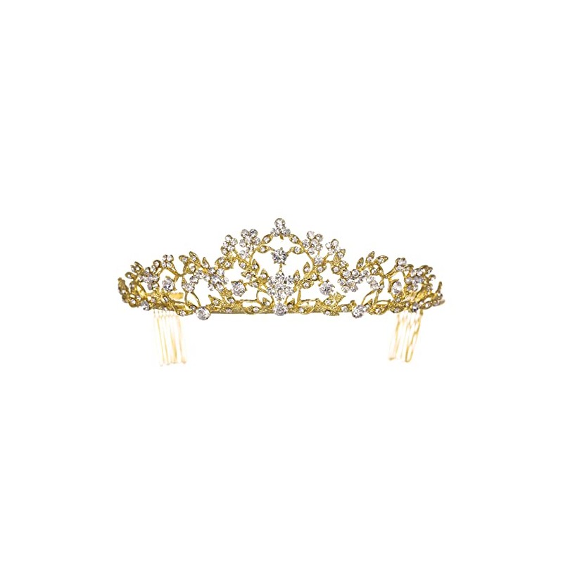 SAMKY Flower Leaf Crystal Pageant Bridal Tiara Crown - Clear