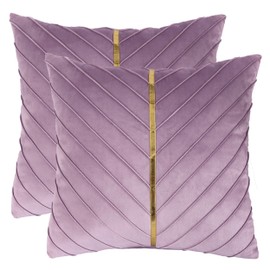 Tosleo Purple Velvet Throw Pillow Covers 18 x 18 inch Pack of 2 with Gold Leather Decorative Couch Pillow Cover Luxury Modern Pillowcases for Living Room Bedroom Sofa Cushion Bed
