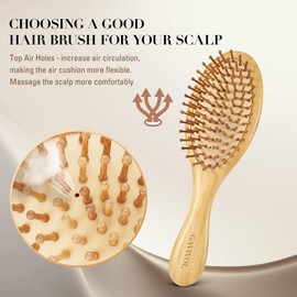 GAVIVOL Bamboo Hair Brush for Hair Growth, Natural Bamboo Bristles Detangling Wooden Paddle Brush for Scalp Massage, for Women, Men & Kids, All Hair Types, with Ergonomic Handle