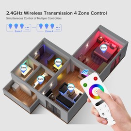BTF-LIGHTING RB3 Wireless 2.4G RF 4 Zone RGB RGBW Remote Control for RGB RGBW LED Light Powered by 3V (CR2032) Works with SP630E SP633E SP634E SP638E SP639E