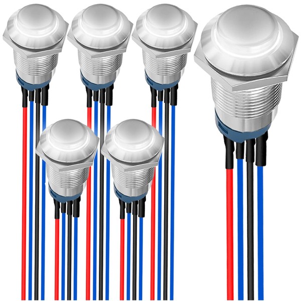 MKBKLLJY 6Pcs 12mm Momentary White LED Push Button Switch Sliver