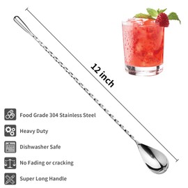 4Pcs Cocktail Spoon Long Handle Bar Spoon - 12" Metal Spoons Drink Mixers for Cocktails Stainless Steel Spoons Stirring Spoons for Coffee Bar Accessories (4)