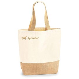 Labrador Jute Jute Shopper Shopping Bag Dog Motif Embroidery Cotton Bag Fabric Bag Embroidered Long Handle 24 x 41 x 13 cm Gift Idea Dog Bag Labbi Motif, natural, Minimal