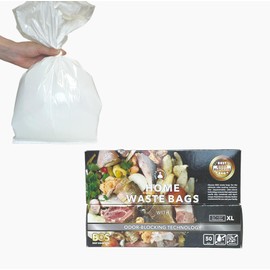 BOS Odor-Sealing Kitchen, Home & Food Small Trash Bags for Waste- Disposable Bags - Scent & Smell Free (50 Bags) [Size XL, Color White] ★Brand-new packaging!