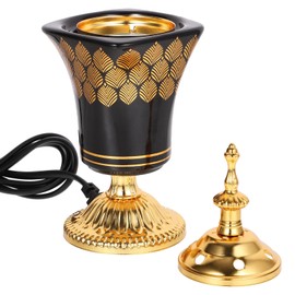 MAGICLULU Oud Frankincense Iron Burner Bakhoor Incense Holder Electric Incense Burner Middle Eastern Style Aroma Burner Vintage Tabletop Censer Stove for Home Office Black
